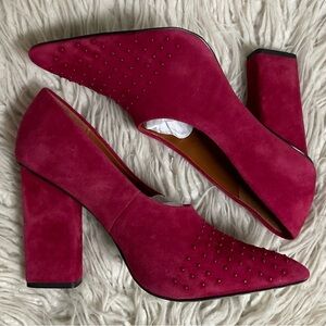 H By Halston Moyen Raspberry Red Suede Studded Block Heel Pointed Toe Pumps 8.5